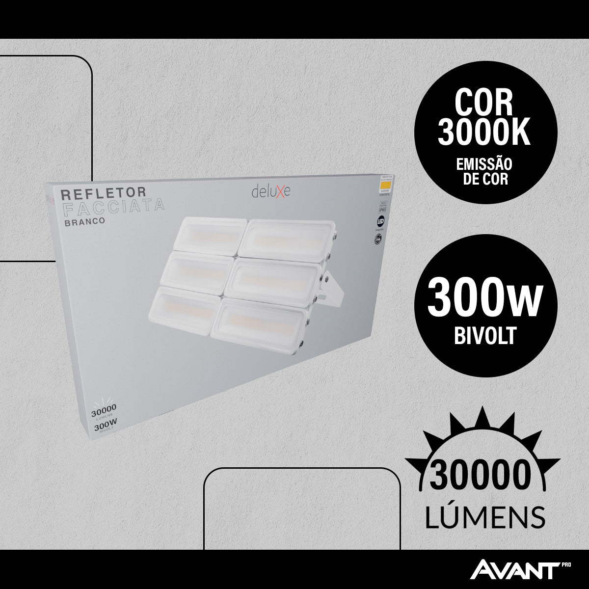 Refletor Led Facciata 300w 3000k Branco Quente Bivolt IP66 Branco Avant Pro