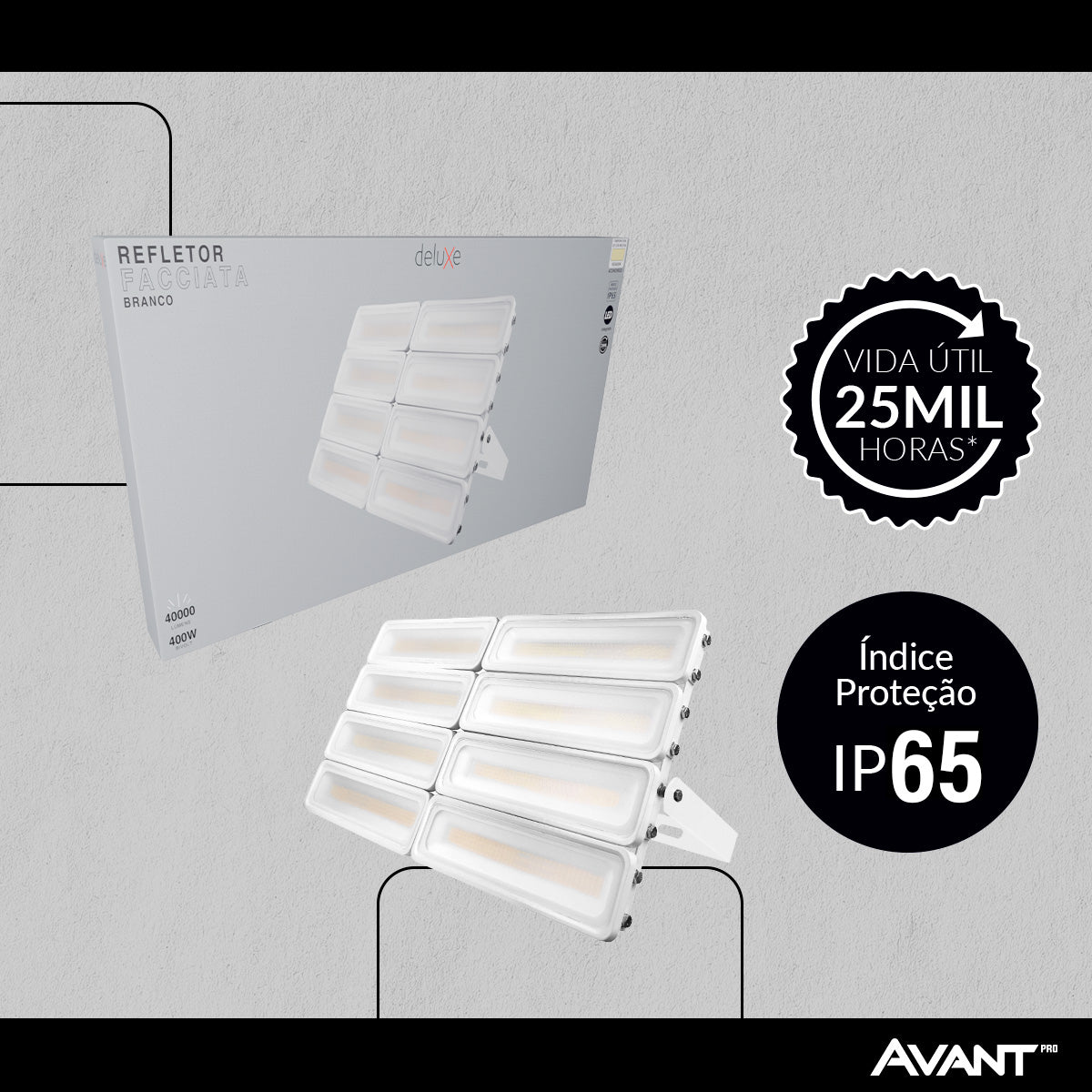 Refletor Led Facciata 400w 4000k Branco Neutro Bivolt IP66 Branco Avant Pro