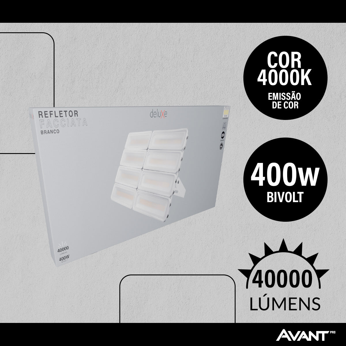 Refletor Led Facciata 400w 4000k Branco Neutro Bivolt IP66 Branco Avant Pro