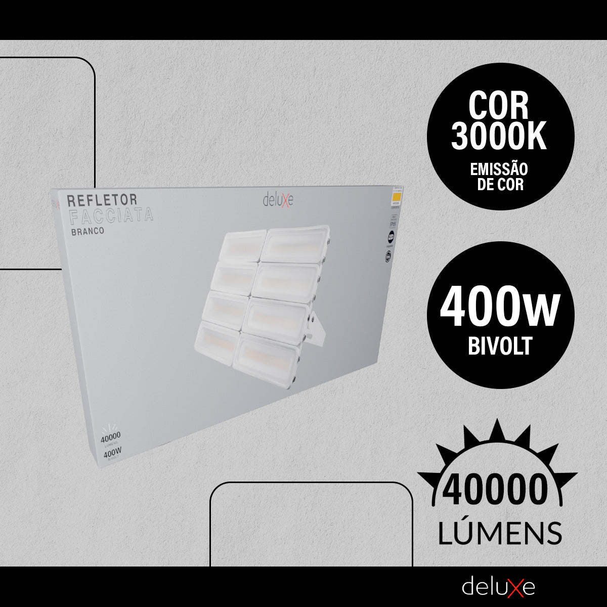 Refletor Led Facciata 400w 3000k Branco Quente Bivolt IP66 Branco Avant Pro
