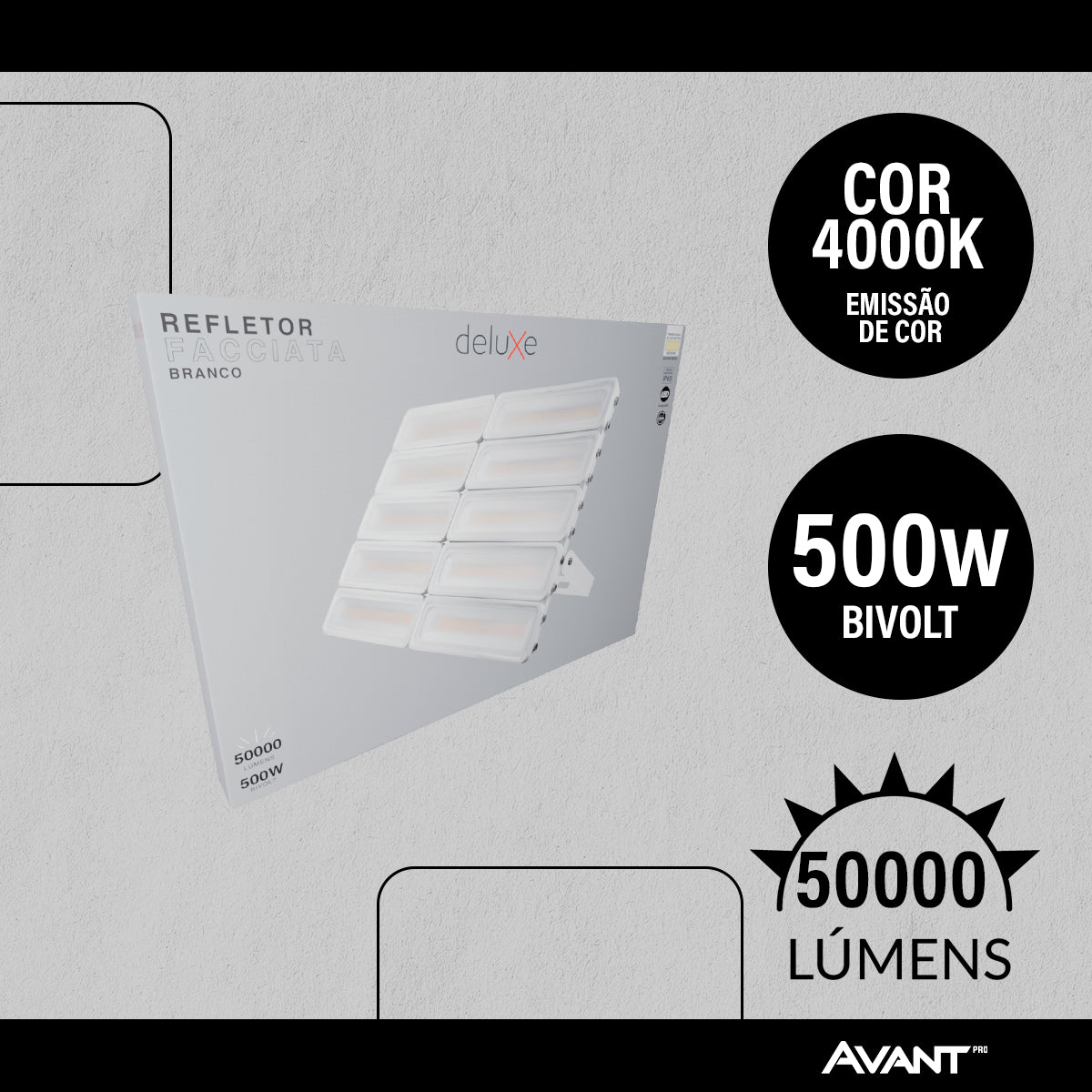 Refletor Led Facciata 500w 4000k Branco Neutro Bivolt IP66 Branco Avant Pro