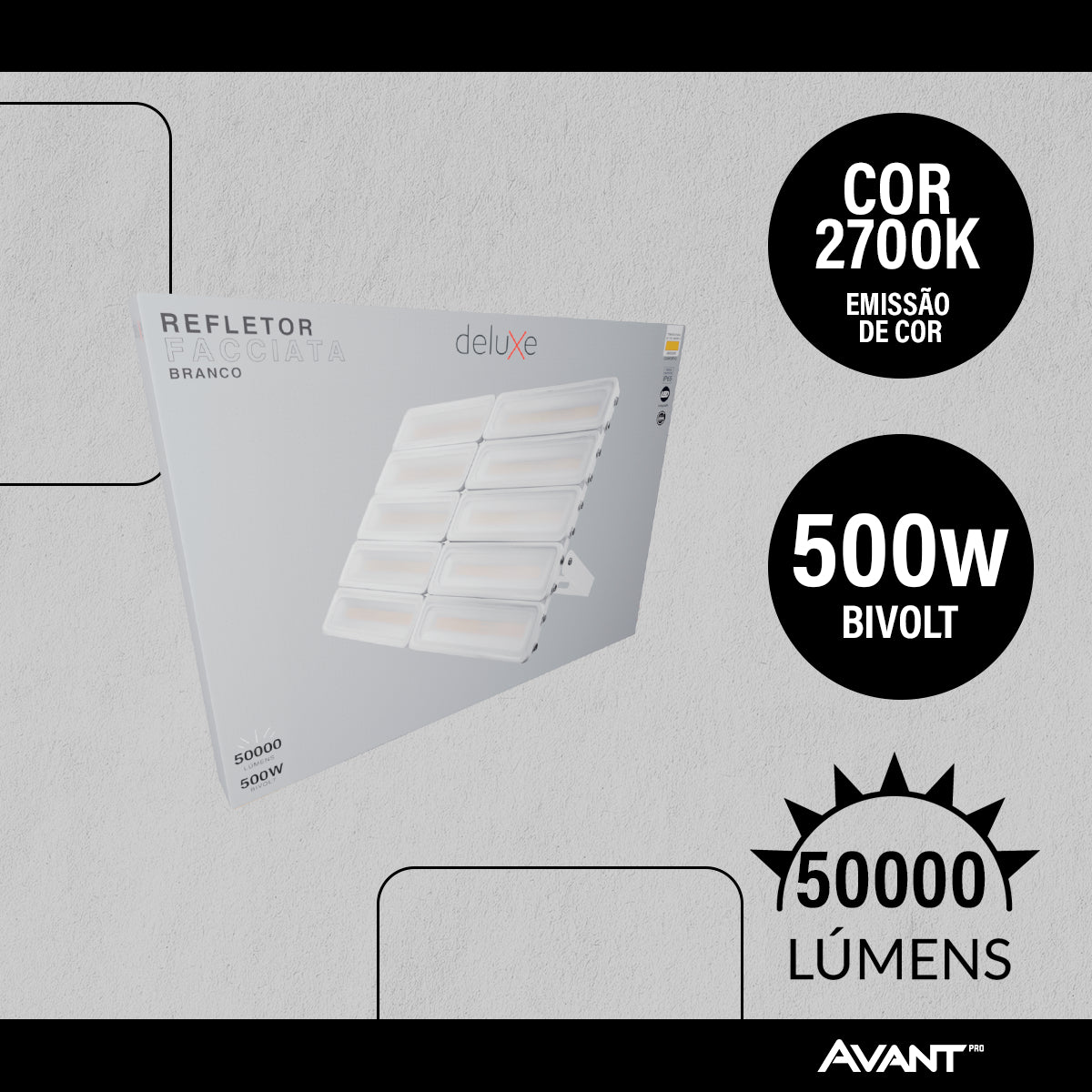 Refletor Led Facciata 500w 3000k Branco Quente Bivolt IP66 Branco Avant Pro