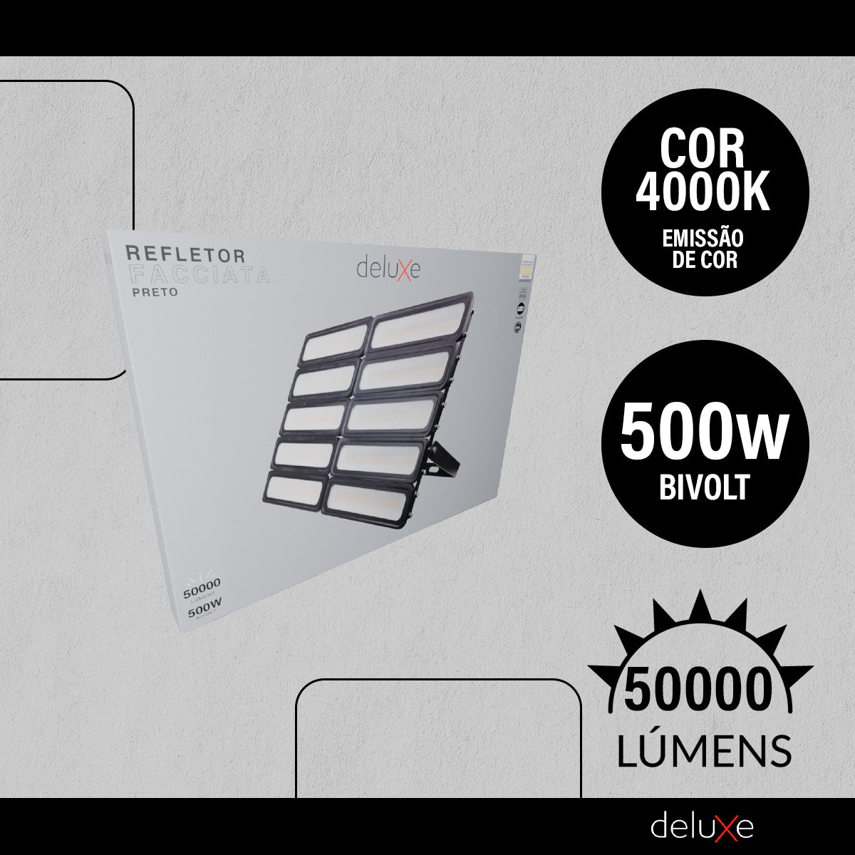Refletor Led Facciata 500w 4000k Branco Neutro Bivolt IP66 Preto Avant Pro