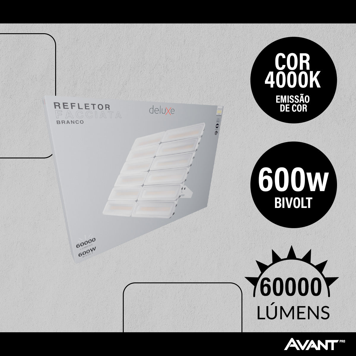 Refletor Led Facciata 600w 4000k Branco Neutro Bivolt IP66 Branco Avant Pro