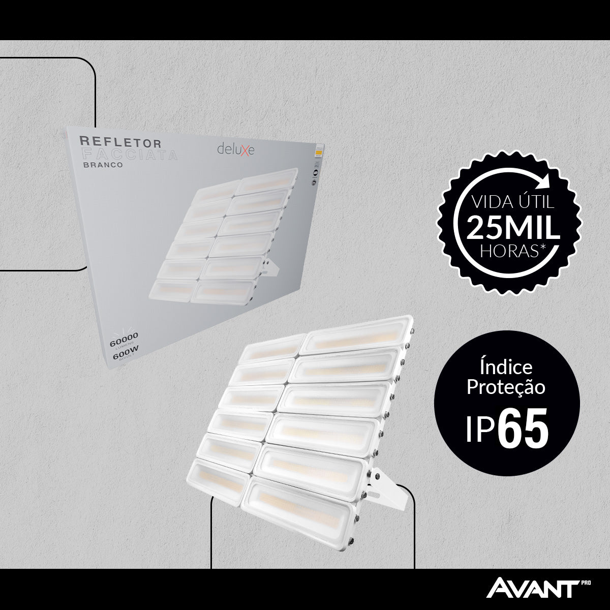 Refletor Led Facciata 600w 3000k Branco Quente Bivolt IP66 Branco Avant Pro