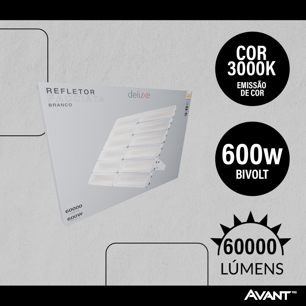 Refletor Led Facciata 600w 3000k Branco Quente Bivolt IP66 Branco Avant Pro
