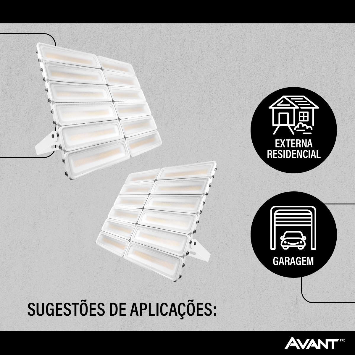Refletor Led Facciata 600w 3000k Branco Quente Bivolt IP66 Preto Avant Pro