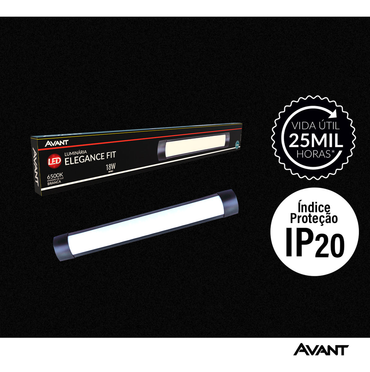 Luminária Led Elegance Fit 18W 6500k Branco Frio Bivolt Preto Avant