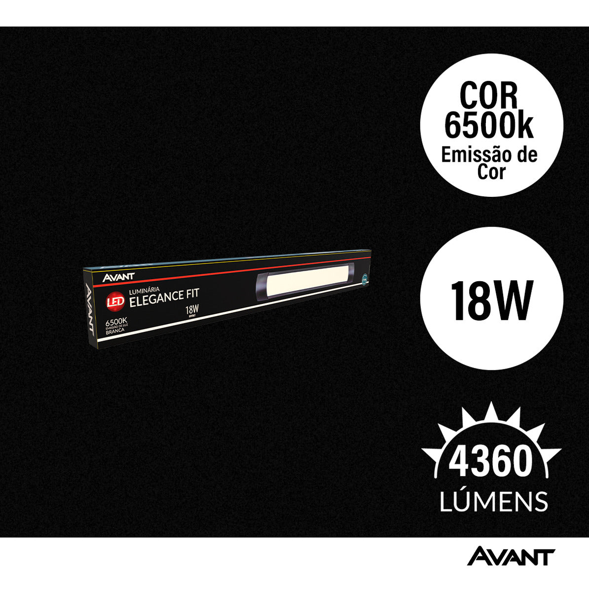 Luminária Led Elegance Fit 18W 6500k Branco Frio Bivolt Preto Avant