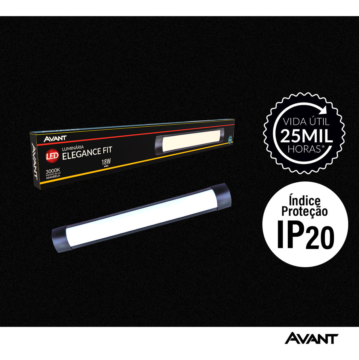 Luminária Led Elegance Fit 18W 3000k Branco Quente Bivolt Preto Avant
