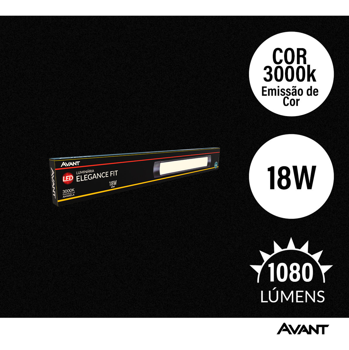Luminária Led Elegance Fit 18W 3000k Branco Quente Bivolt Preto Avant