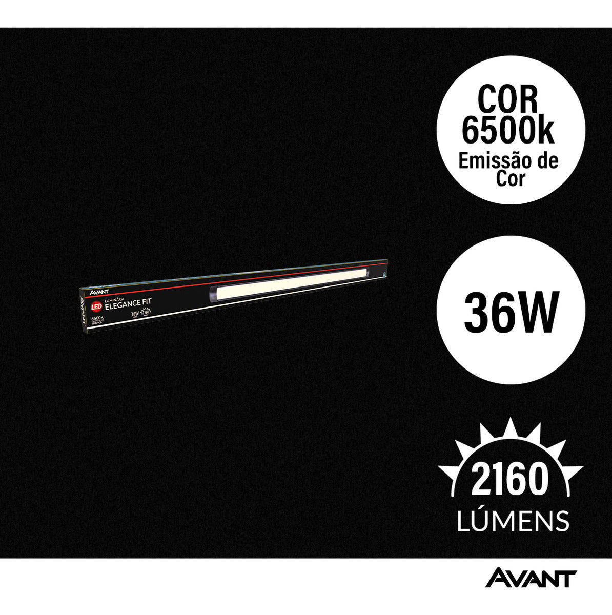 Luminária Led Elegance Fit 36W 6500k Branco Frio Bivolt Preto Avant