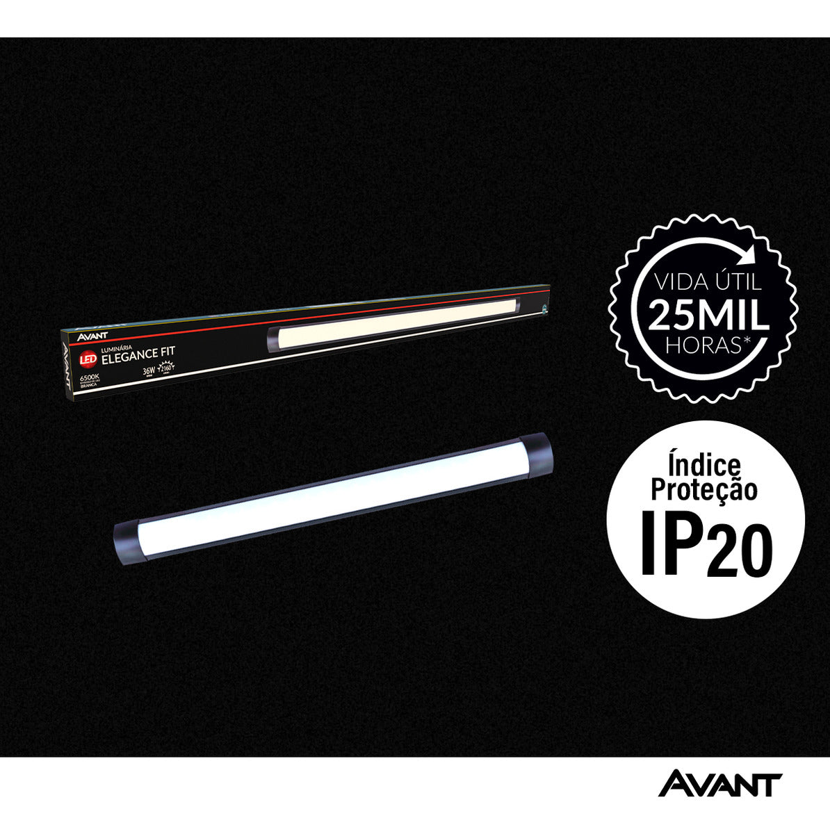 Luminária Led Elegance Fit 36W 6500k Branco Frio Bivolt Preto Avant