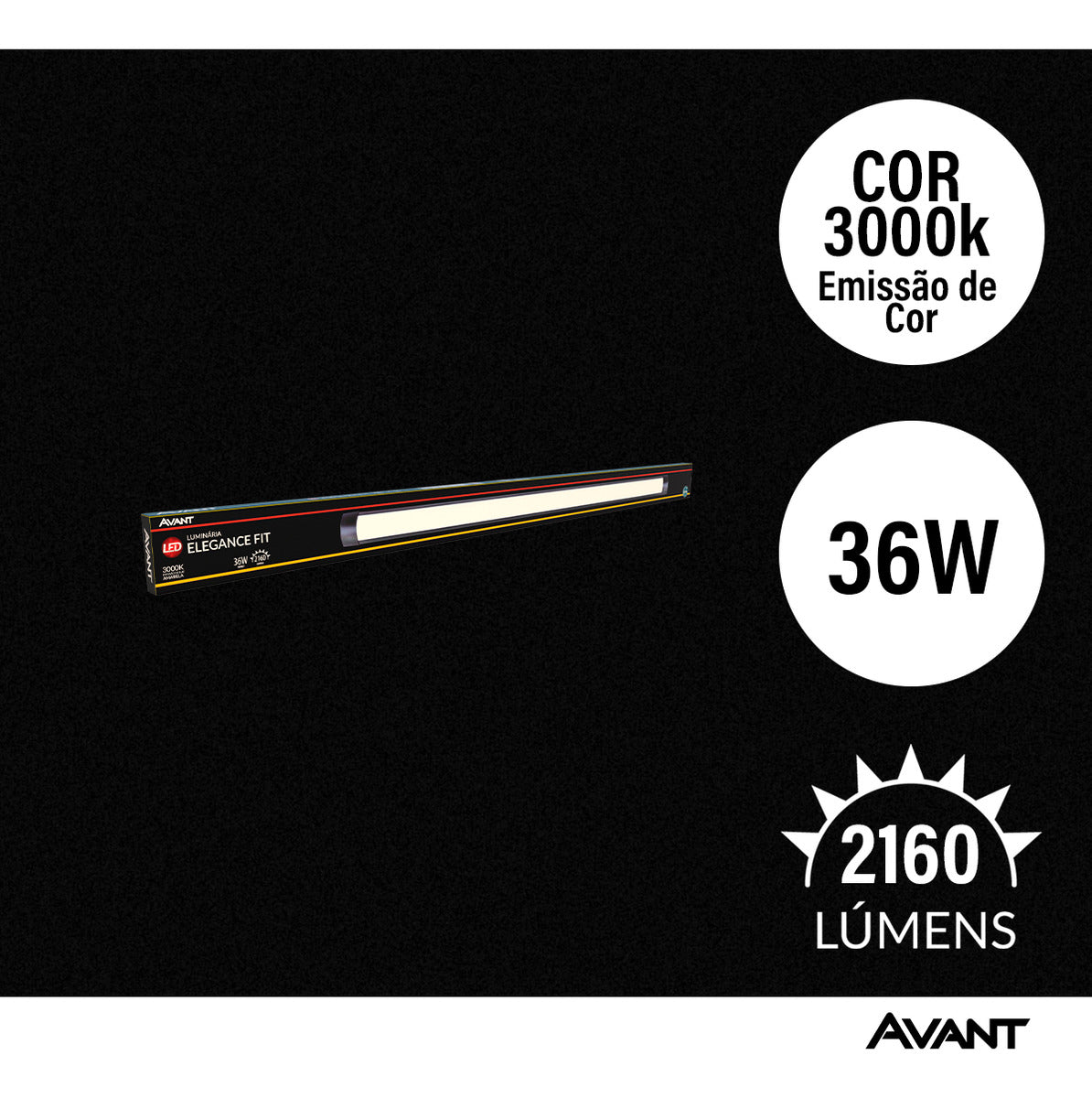Luminária Led Elegance Fit 36W 3000k Branco Quente Bivolt Preto Avant