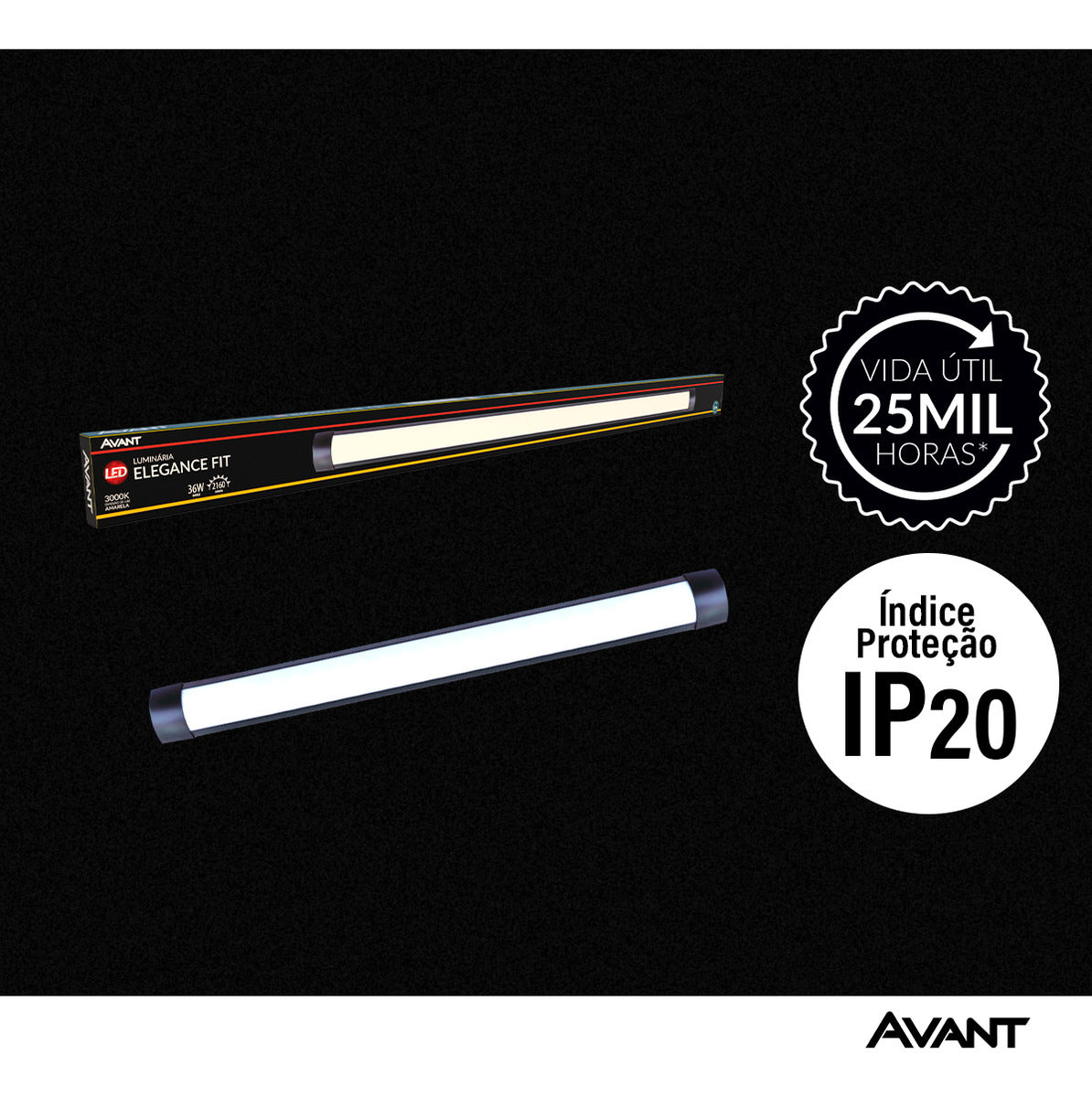 Luminária Led Elegance Fit 36W 3000k Branco Quente Bivolt Preto Avant