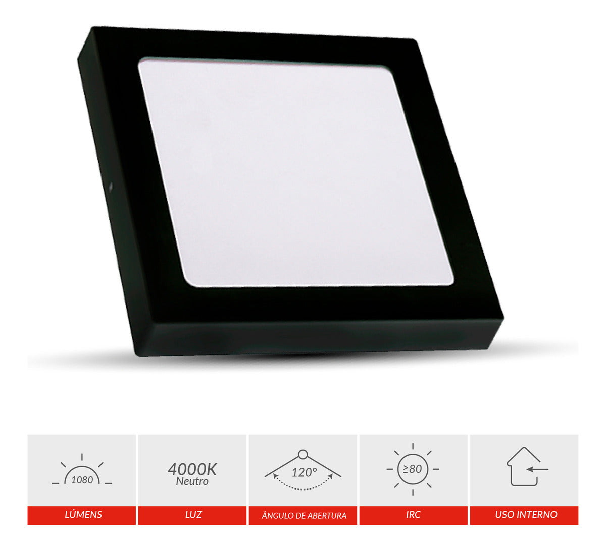 Painel Pop Sobrepor 18W 4000k Branco Neutro Bivolt 19,6cm Quadrado Preto Avant