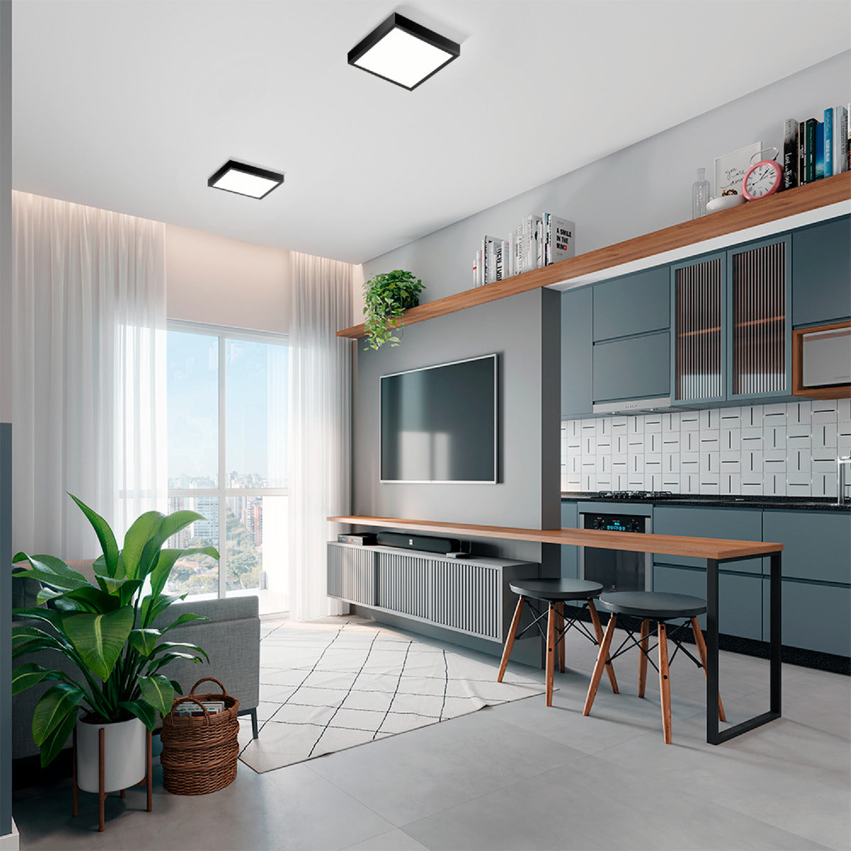 Painel Pop Sobrepor 18W 4000k Branco Neutro Bivolt 19,6cm Quadrado Preto Avant