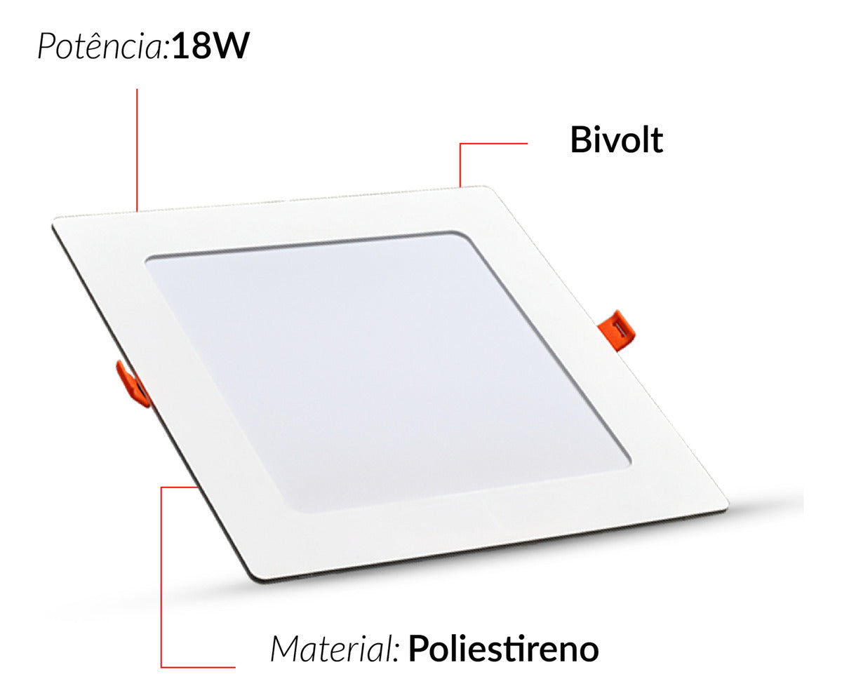 Painel Pop Embutir 18W 4000k Branco Neutro Bivolt 21,3cm Quadrado Branco Avant