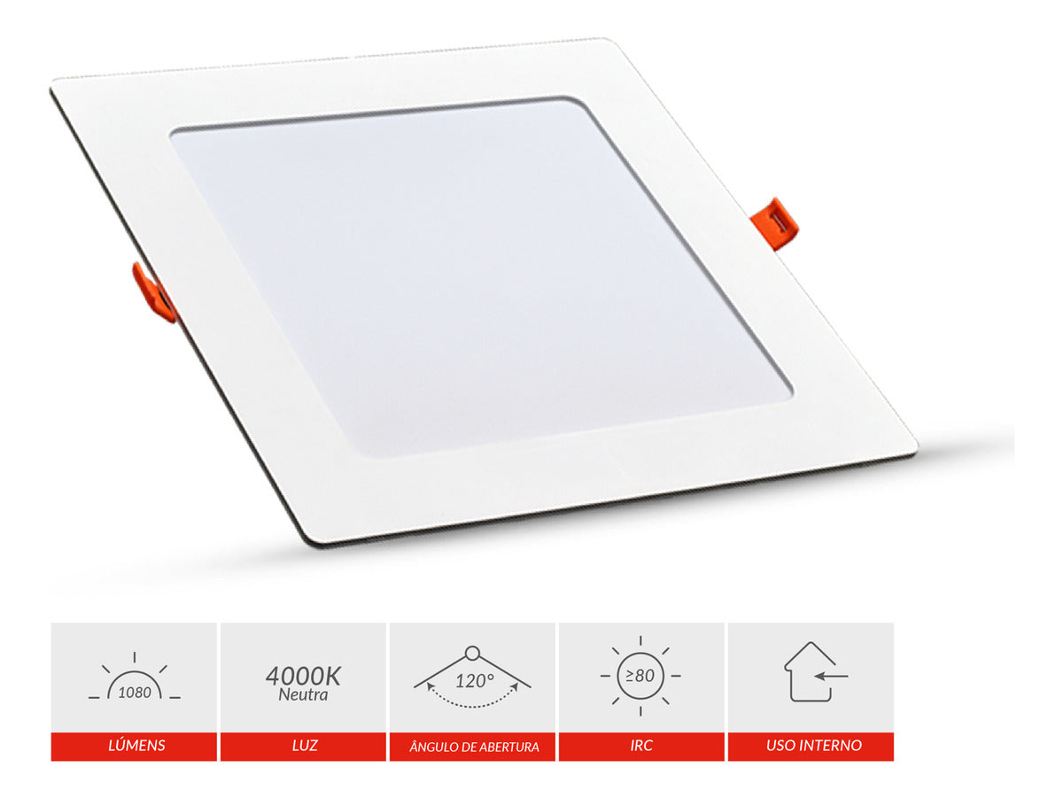 Painel Pop Embutir 18W 4000k Branco Neutro Bivolt 21,3cm Quadrado Branco Avant