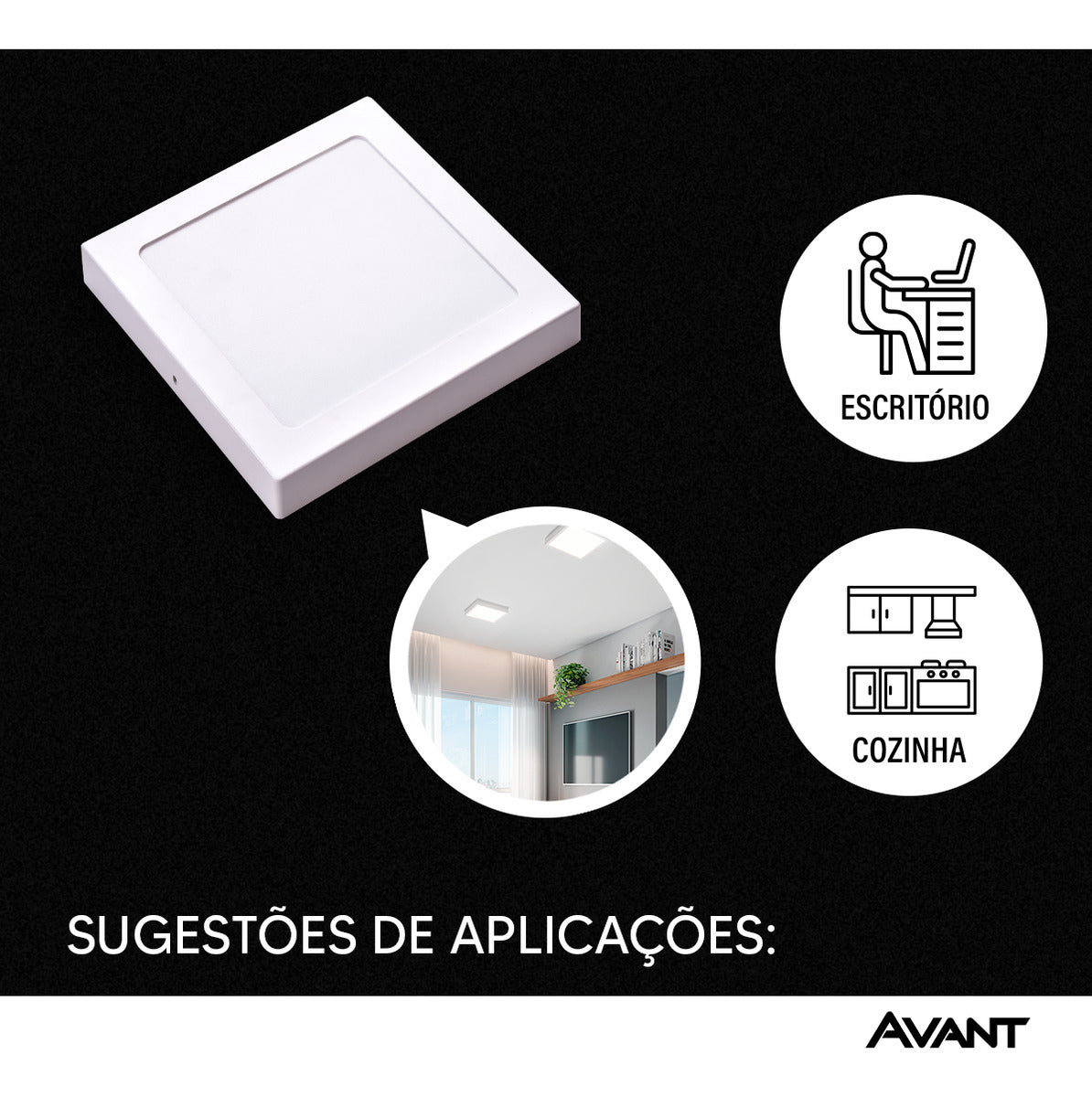 Painel Pop Sobrepor 18W 3000k Branco Quente Bivolt 19,6cm Quadrado Branco Avant