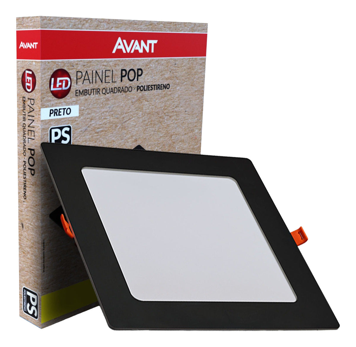 Painel Pop Embutir 18W 3000k Branco Quente Bivolt 21,3cm Quadrado Preto Avant
