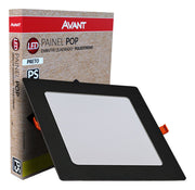 Painel Pop Embutir 18W 3000k Branco Quente Bivolt 21,3cm Quadrado Preto Avant