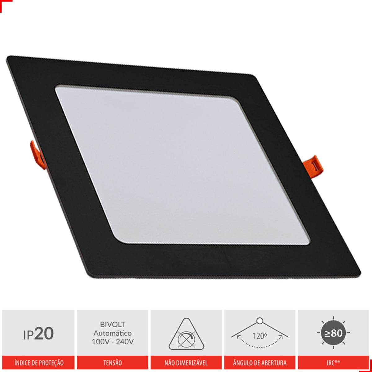 Painel Pop Embutir 18W 4000k Branco Neutro Bivolt 21,3cm Quadrado Preto Avant