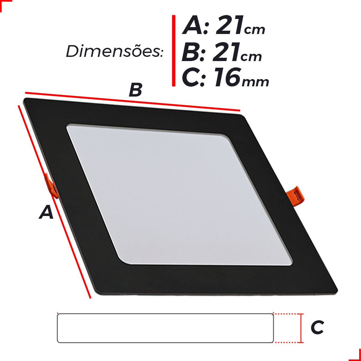 Painel Pop Embutir 18W 4000k Branco Neutro Bivolt 21,3cm Quadrado Preto Avant