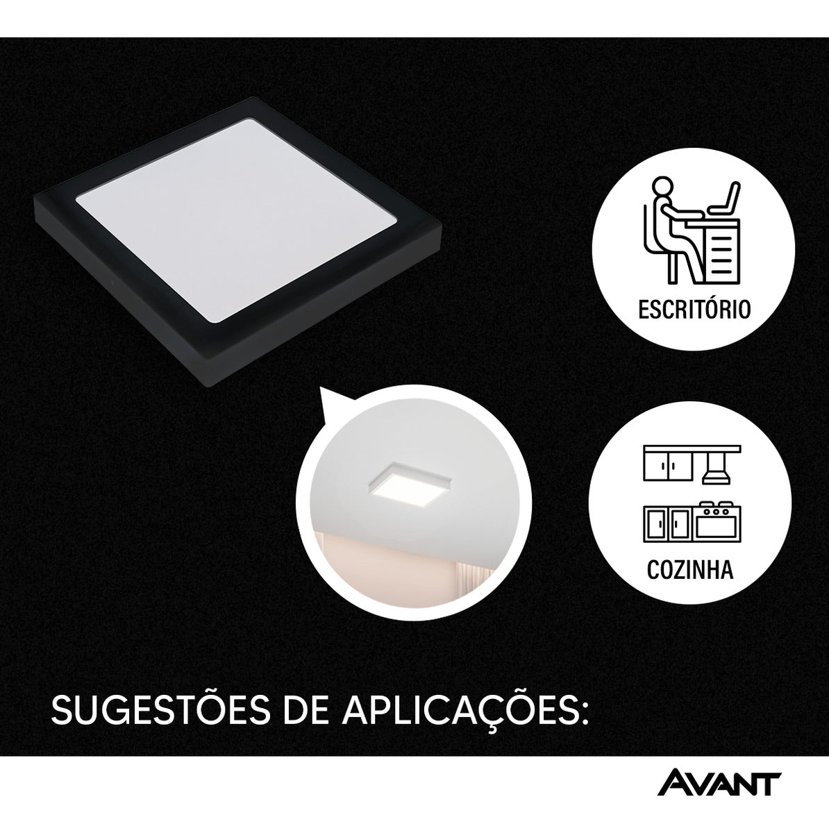 Painel Pop Sobrepor 24W 3000k Branco Quente Bivolt 26,5cm Quadrado Preto Avant
