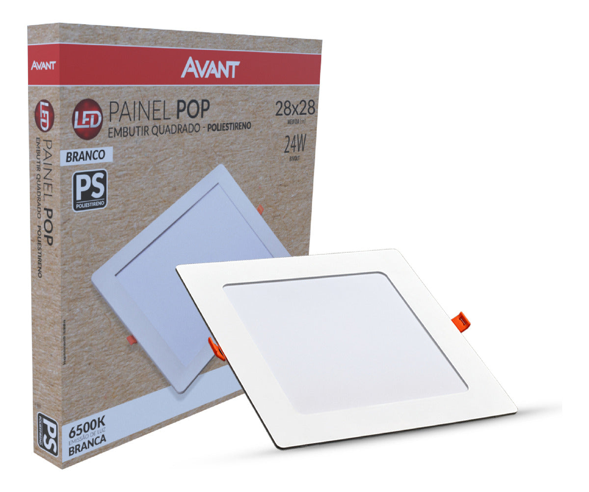 Painel Pop Embutir 24W 3000k Branco Quente Bivolt 28,6cm Quadrado Branco Avant