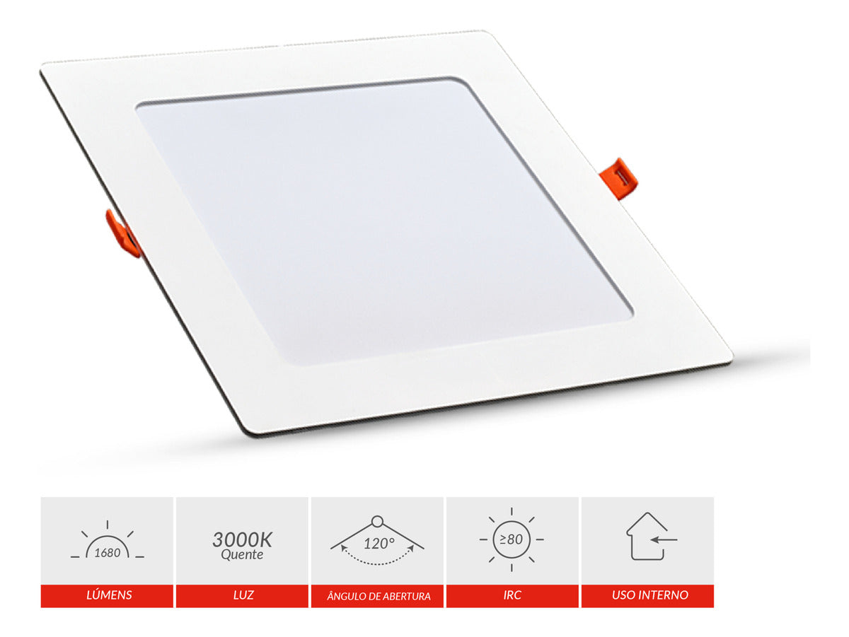 Painel Pop Embutir 24W 3000k Branco Quente Bivolt 28,6cm Quadrado Branco Avant