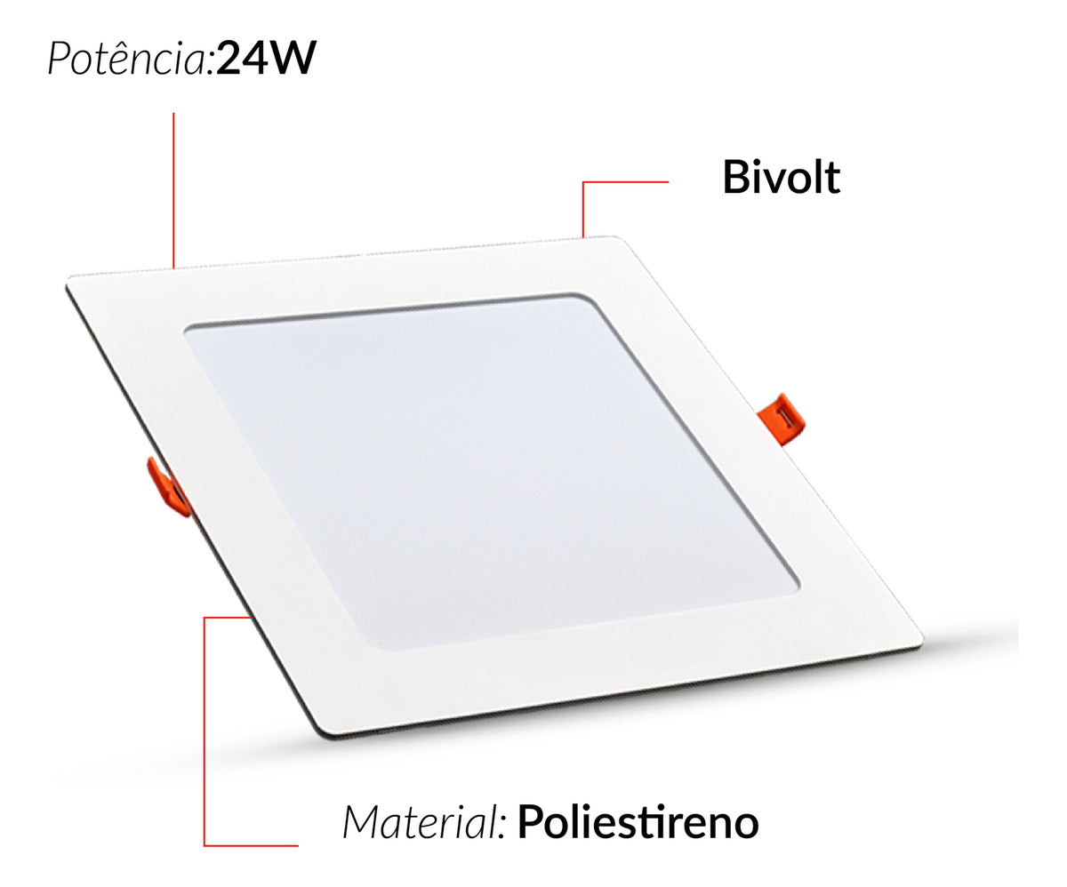 Painel Pop Embutir 24W 3000k Branco Quente Bivolt 28,6cm Quadrado Branco Avant