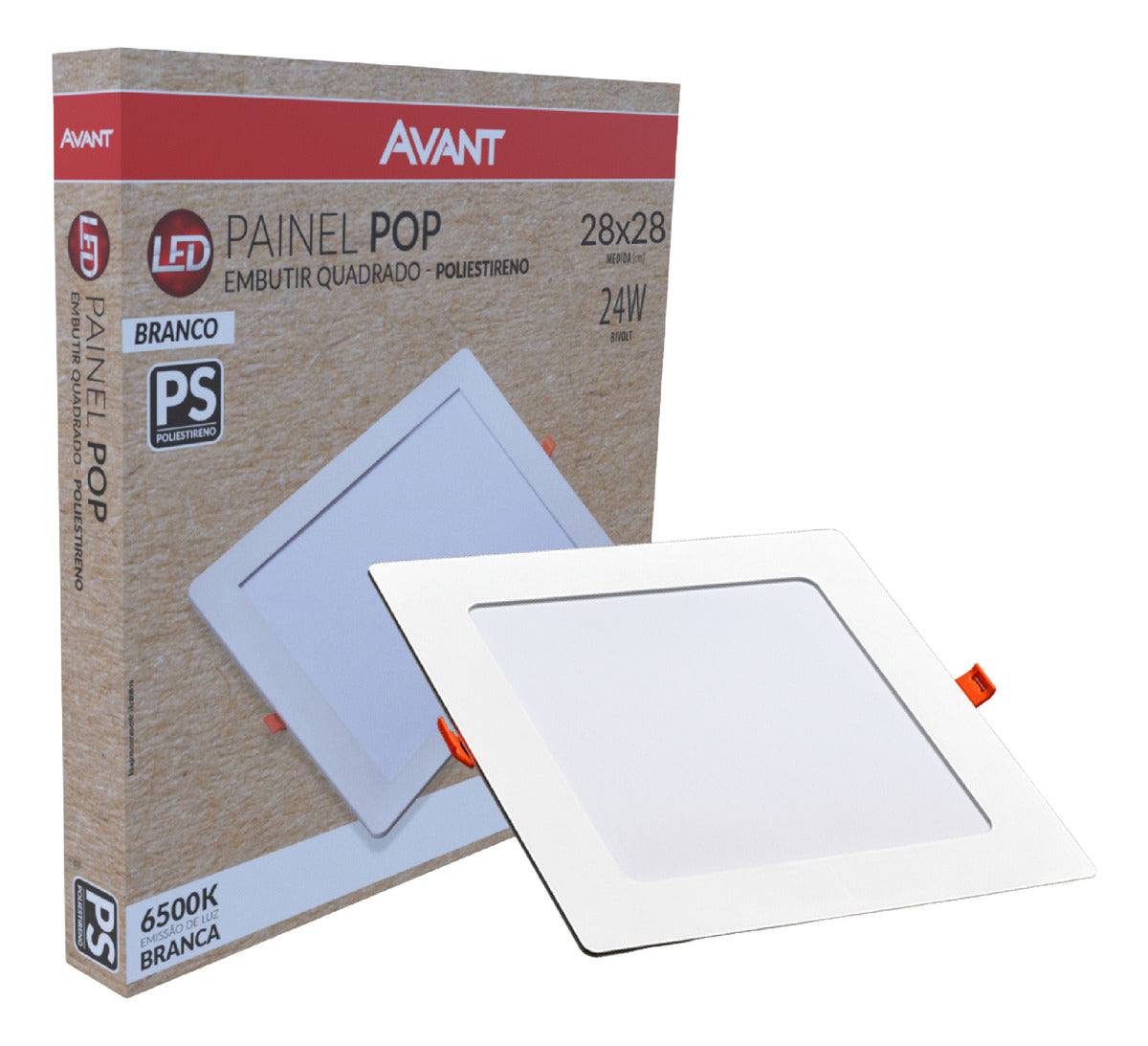 Painel Pop Embutir 24W 3000k Branco Quente Bivolt 28,6cm Quadrado Branco Avant