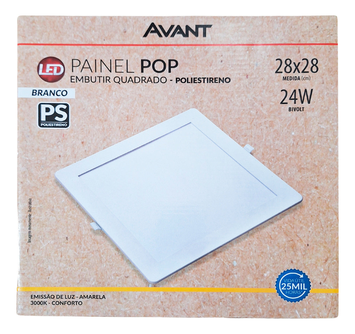 Painel Pop Embutir 24W 4000k Branco Neutro Bivolt 28,6cm Quadrado Branco Avant