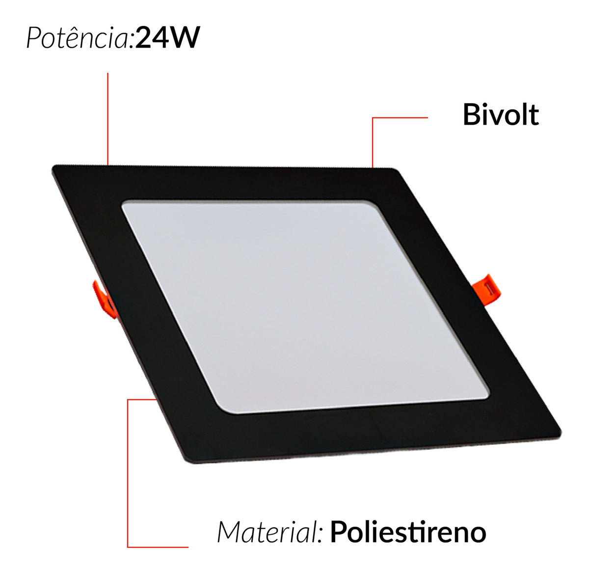 Painel Led Pop Quadrado Embutir 24W 3000k 28x28 Pr Avant