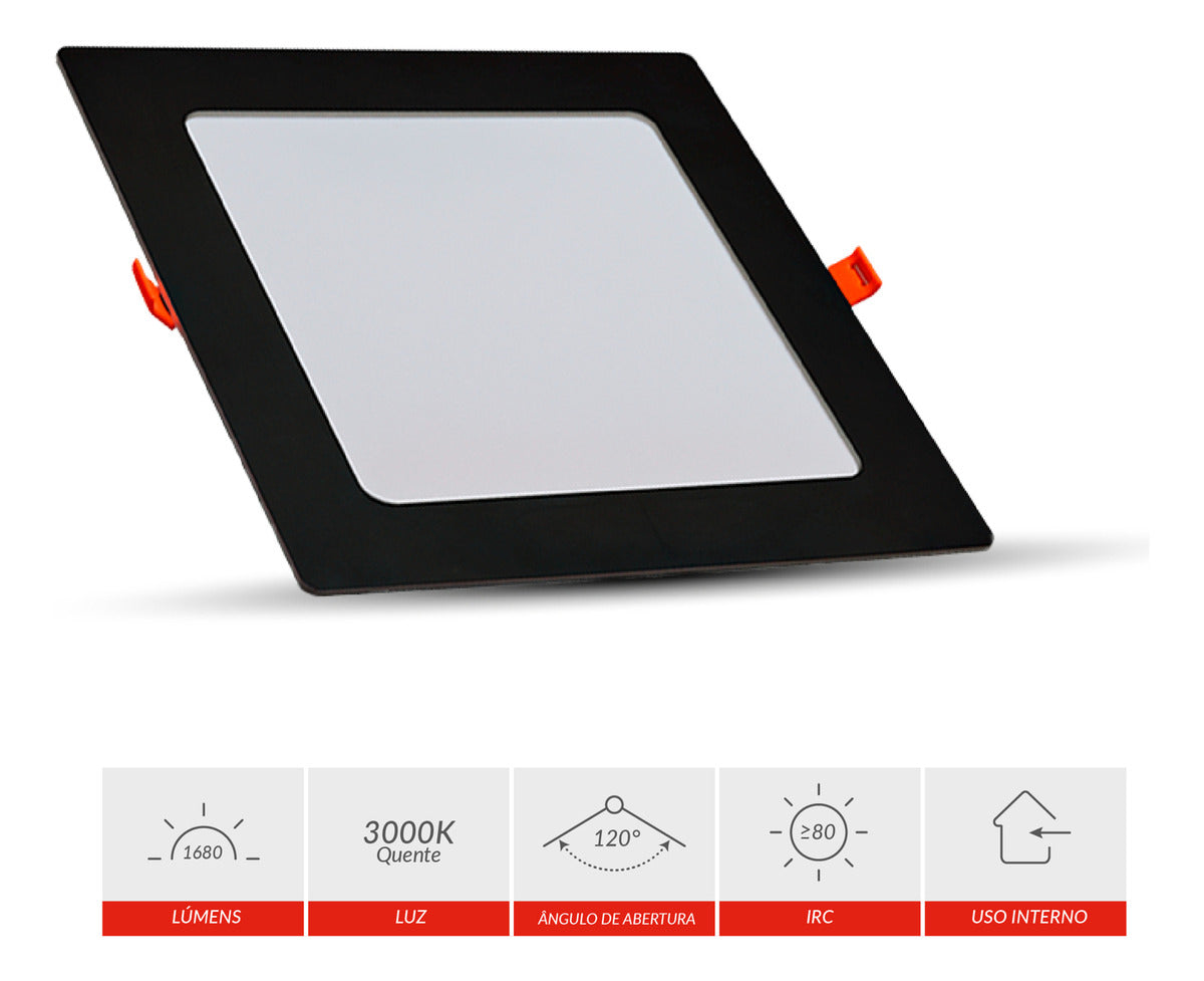 Painel Led Pop Quadrado Embutir 24W 3000k 28x28 Pr Avant