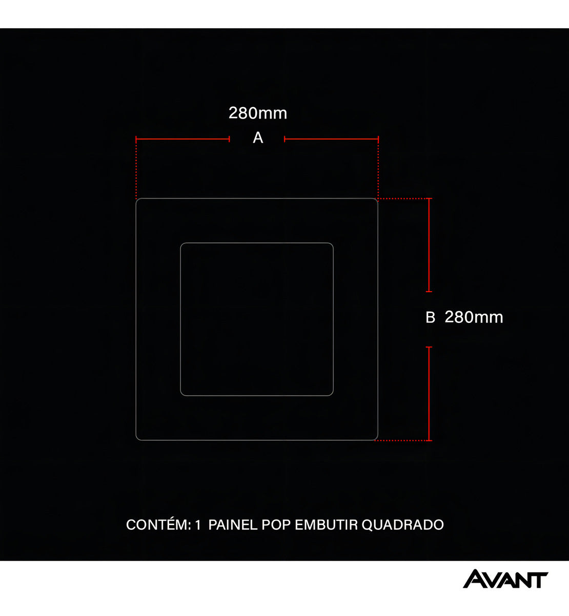 Painel Led Pop Quadrado Embutir 24W 3000k 28x28 Pr Avant