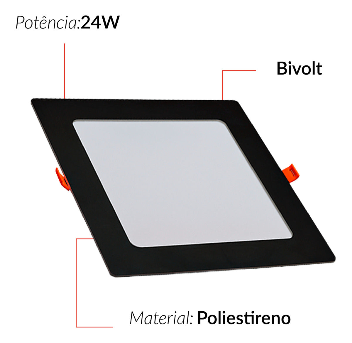 Painel Pop Embutir 24W 4000k Branco Neutro Bivolt 28,6cm Quadrado Preto Avant
