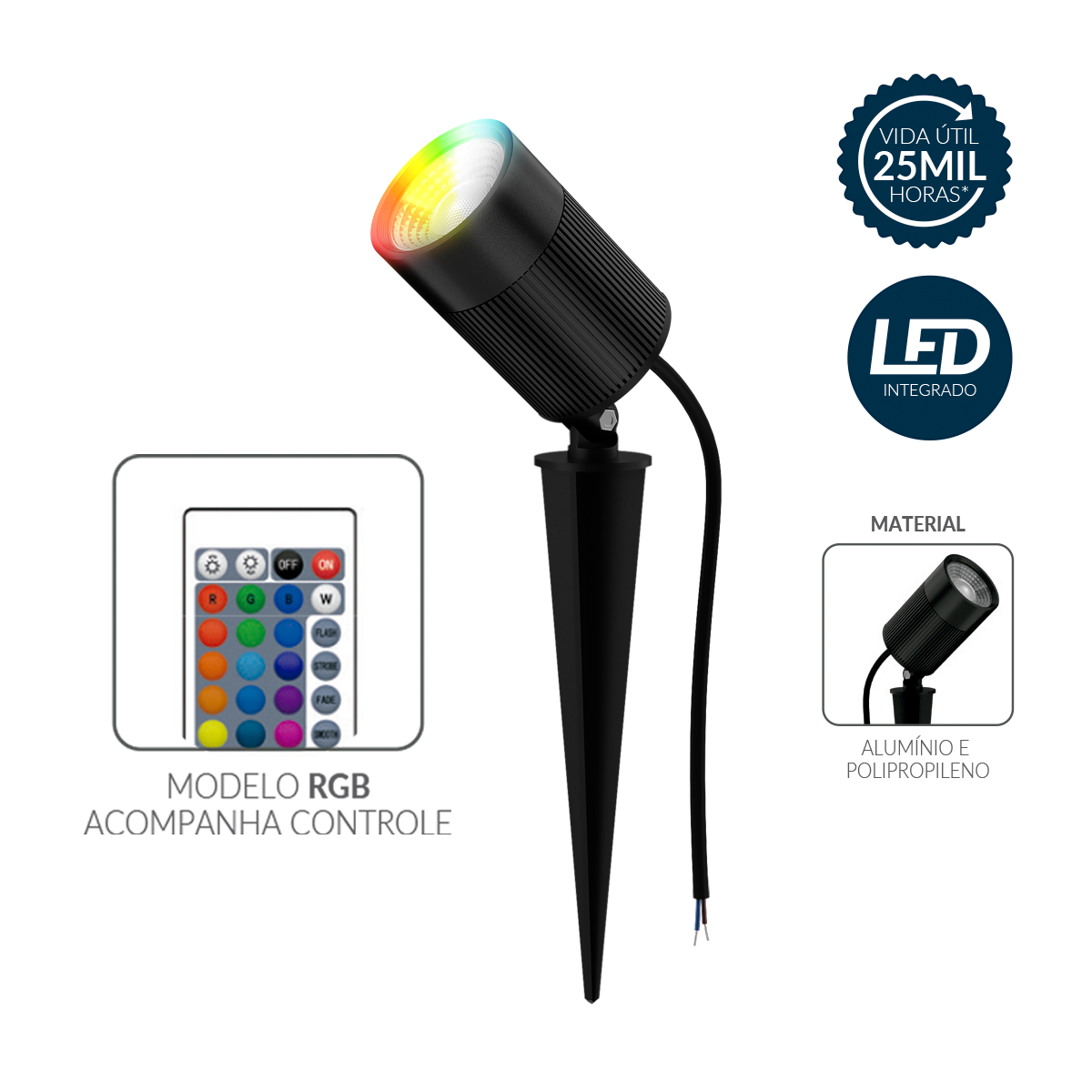 Espeto De Jardim Nimus Led 10w RGB IP65 Bivolt Preto Avant