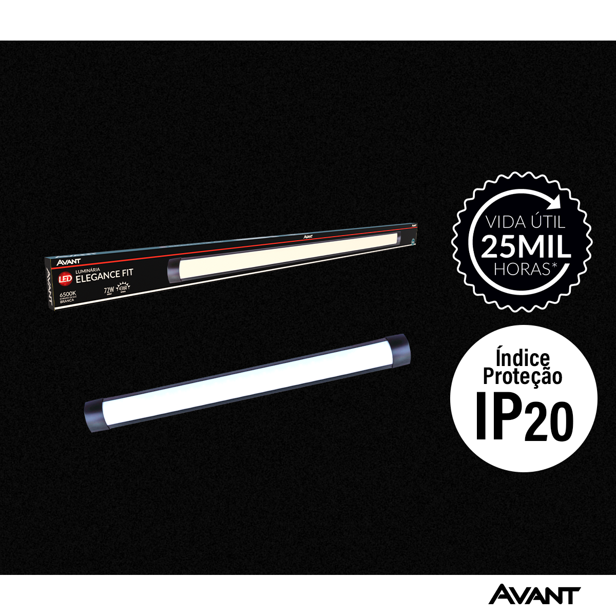 Luminária Led Elegance Fit 72W 6500K Branco Frio Bivolt Preto Avant