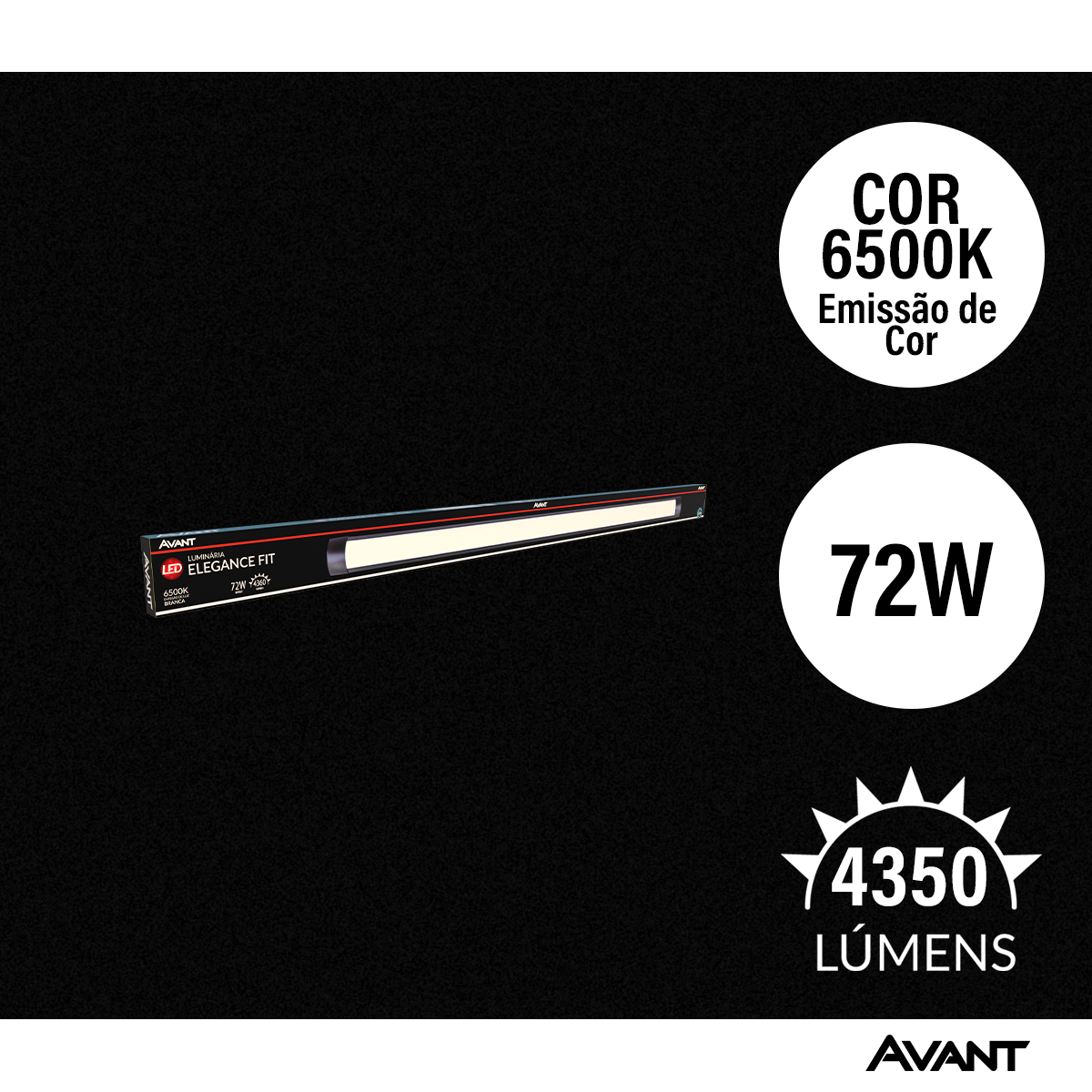 Luminária Led Elegance Fit 72W 6500K Branco Frio Bivolt Preto Avant