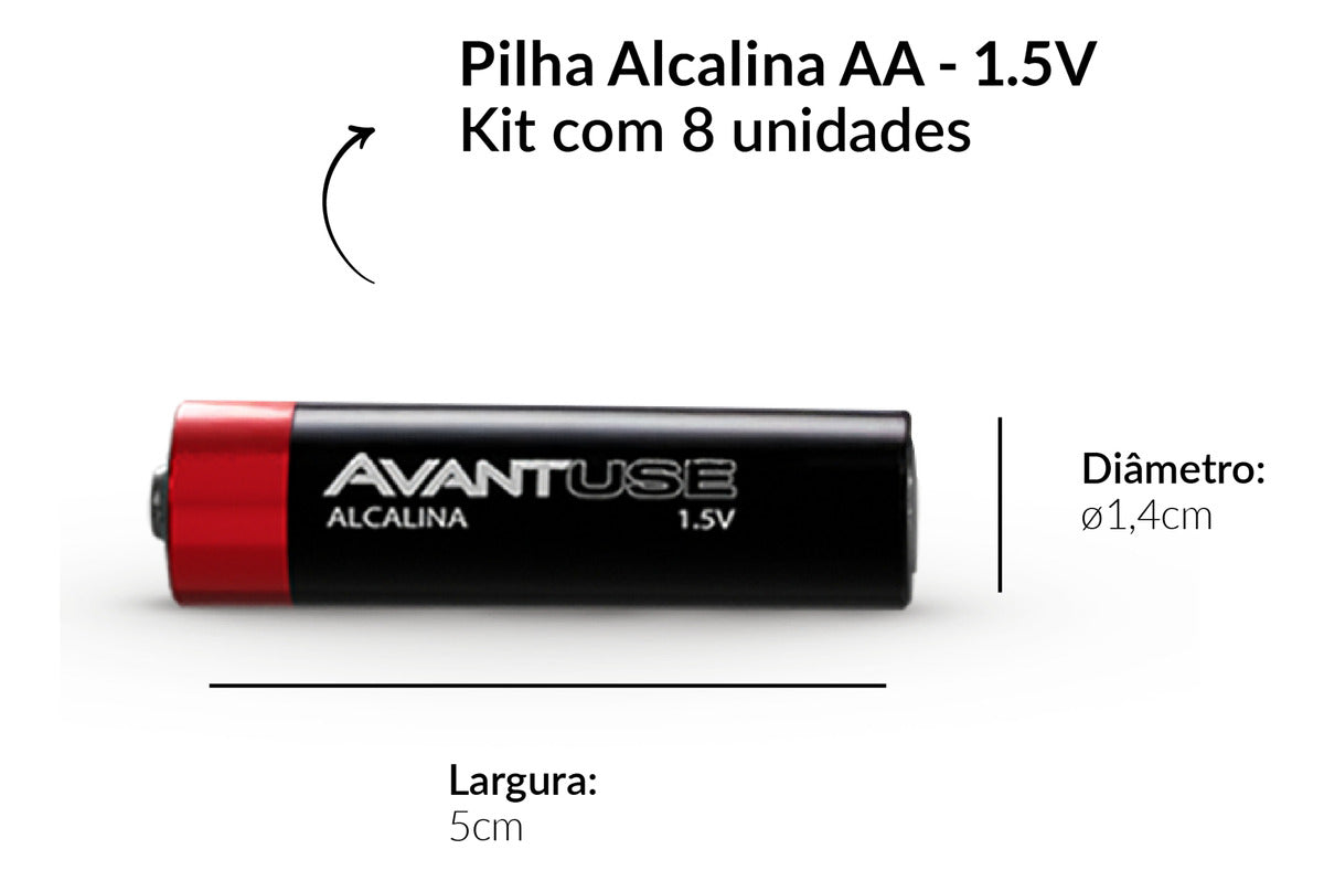 Kit 8 Pilhas Alcalina Pequena AA 1.5v Avant Use