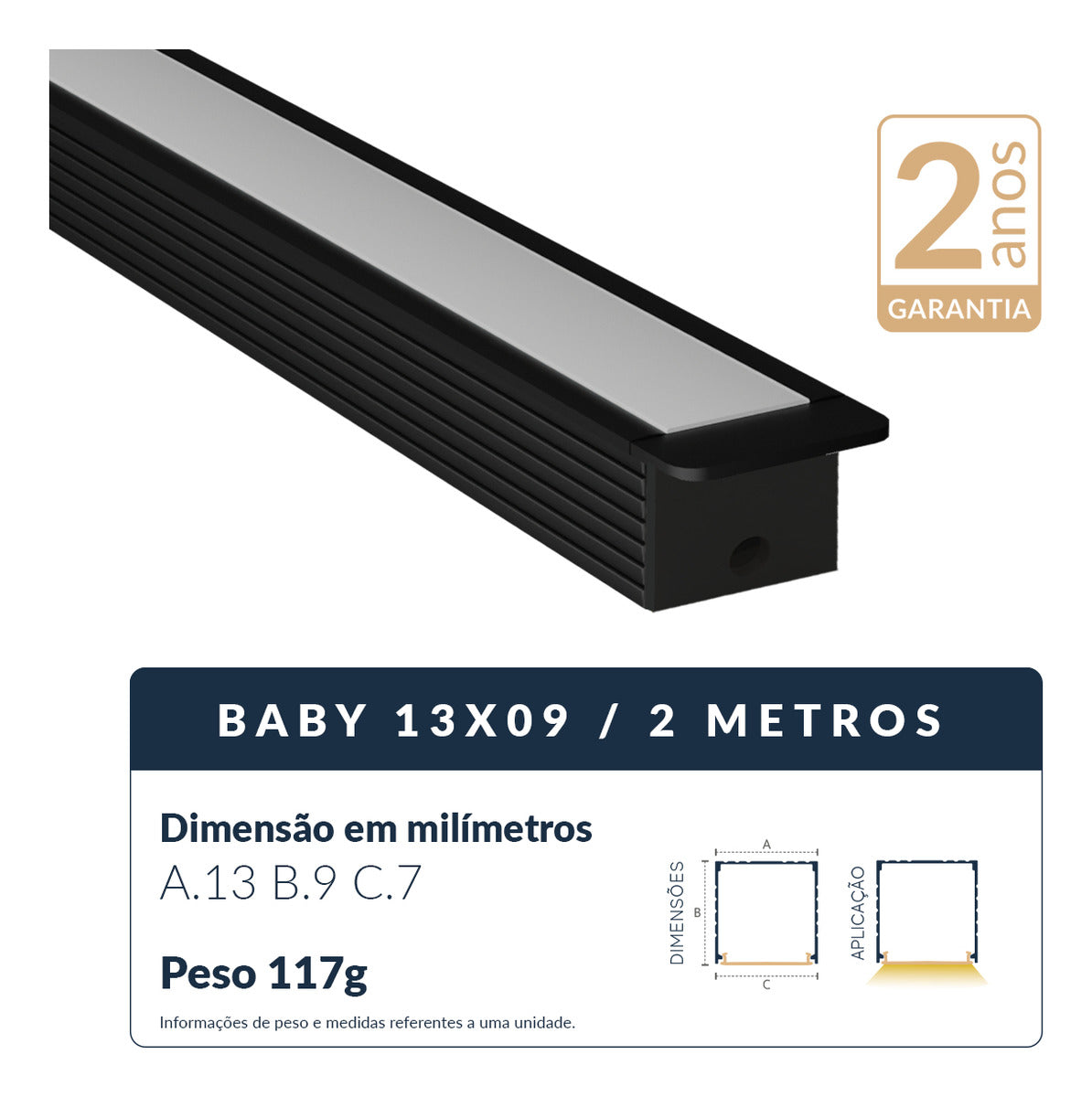 Perfil Barra Risqué Baby Embutir 13x09mm 2 Metros IP20 Preto Avant
