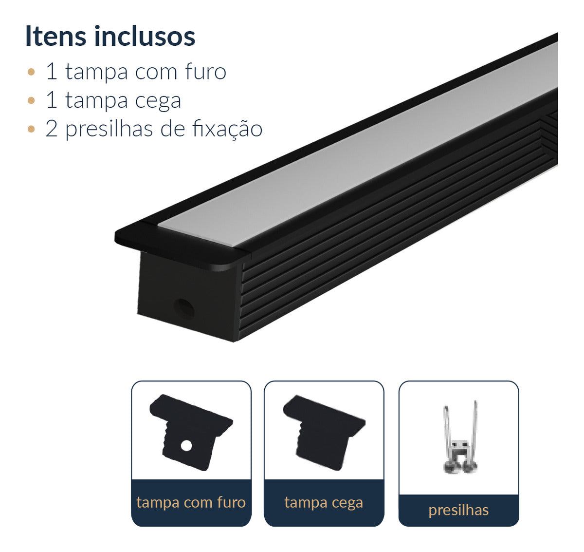 Perfil Barra Risqué Baby Embutir 13x09mm 2 Metros IP20 Preto Avant