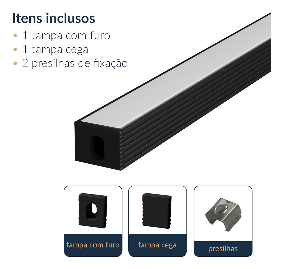 Perfil Barra Risqué Sobrepor 08x09mm 2 Metros IP20 Preto Avant