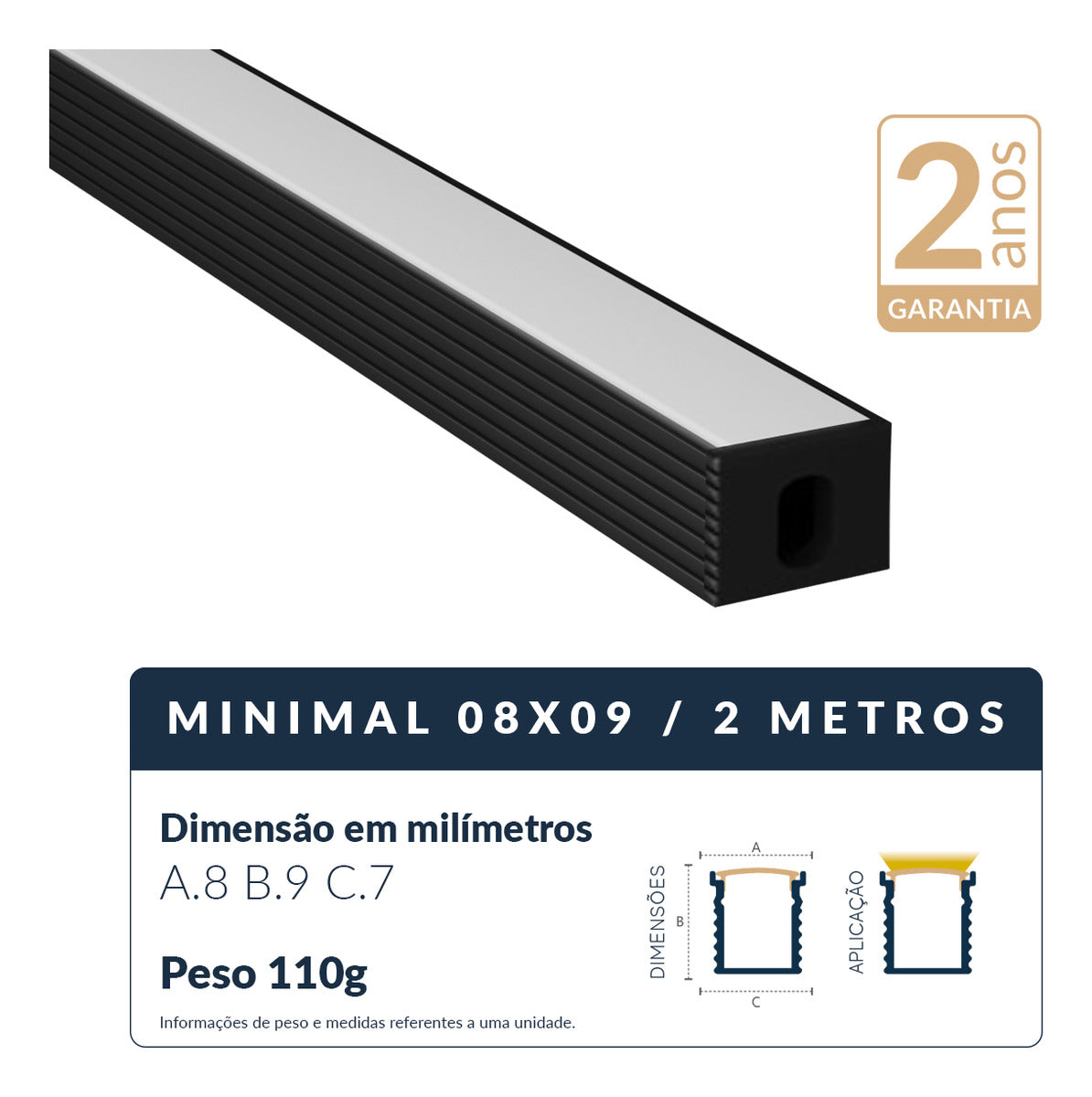 Perfil Barra Risqué Sobrepor 08x09mm 2 Metros IP20 Preto Avant