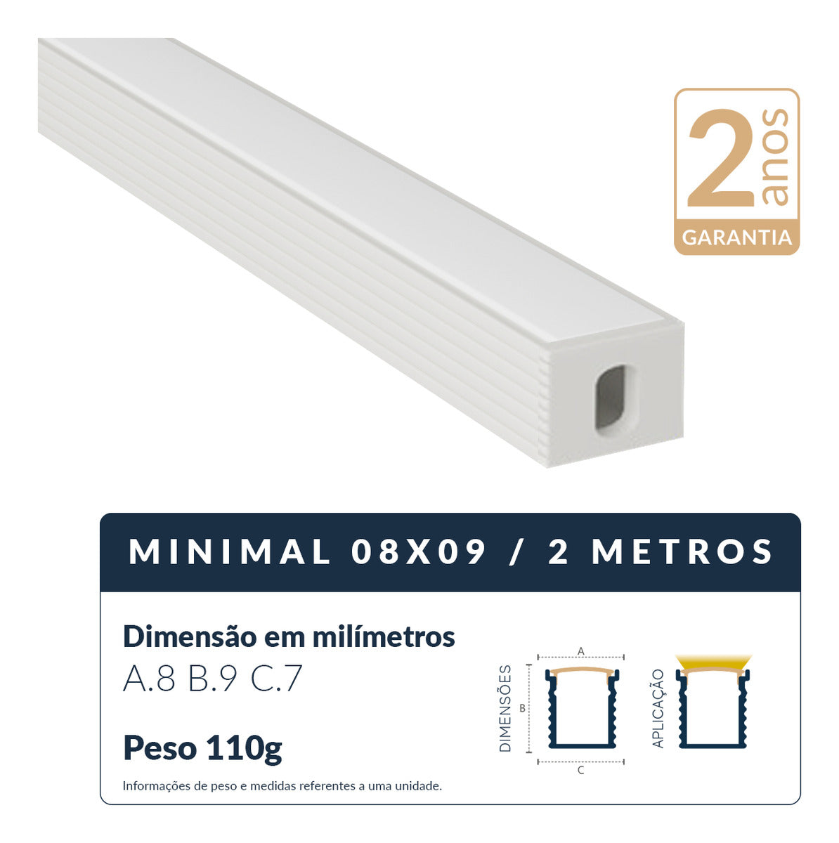 Perfil Barra Risqué Sobrepor 08x09mm 2 Metros IP20 Branco Avant