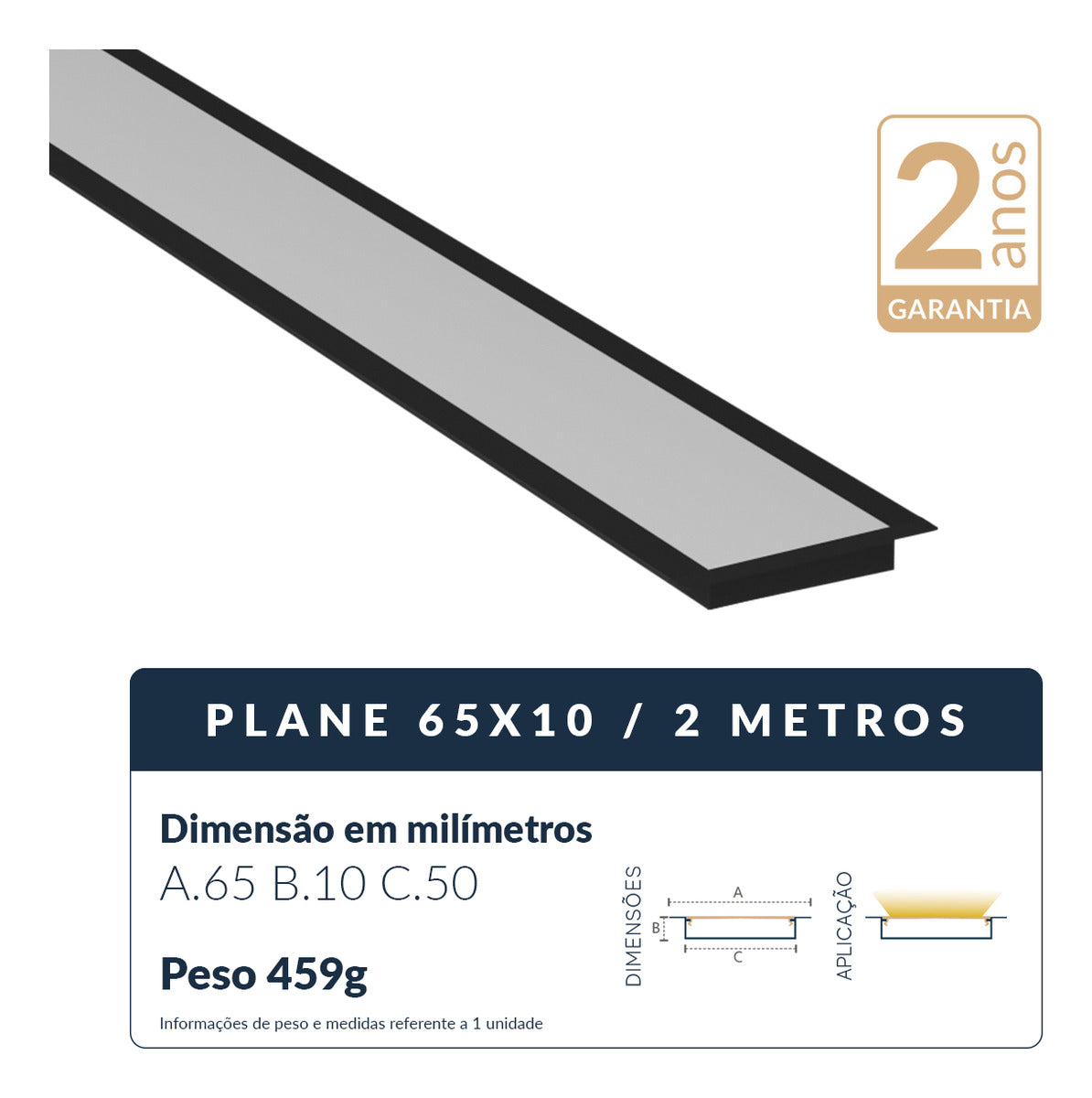 Perfil Barra Risqué Plane Embutir 65x10mm 2 Metros IP20 Branco Avant