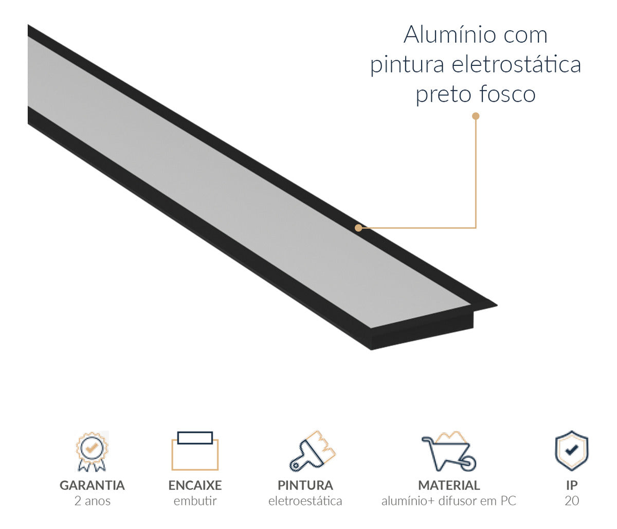 Perfil Barra Risqué Plane Embutir 65x10mm 2 Metros IP20 Branco Avant