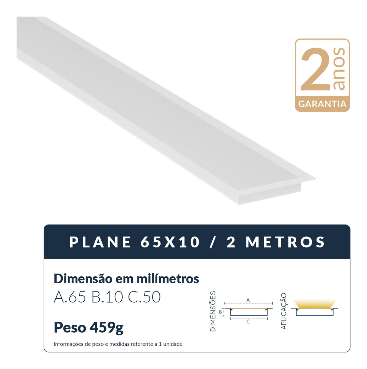 Perfil Barra Risqué Plane Embutir 65x10mm 2 Metros IP20 Branco Avant